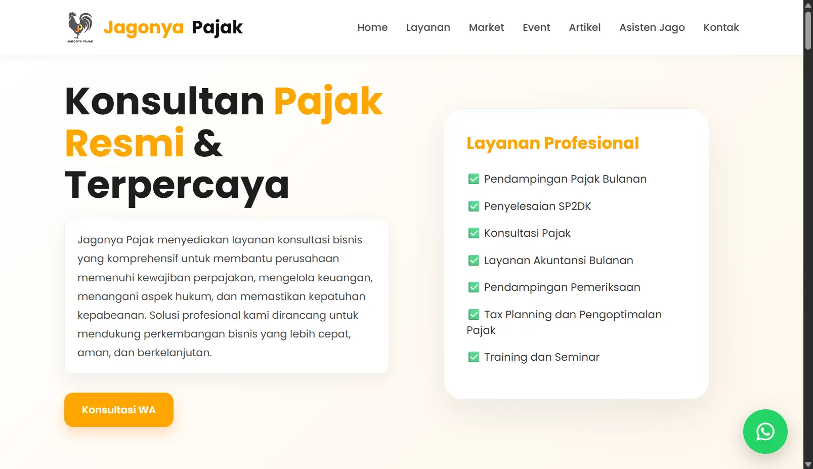 Tangkapan layar website company profile Jagonya Pajak